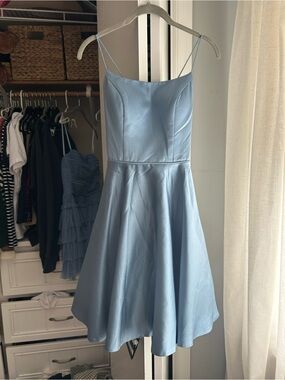 Blue satin spaghetti strap corset back dress